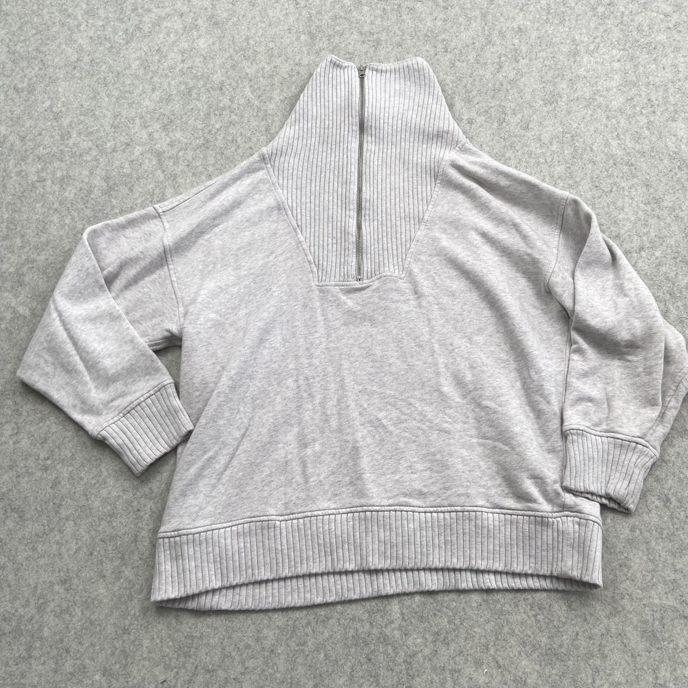 Aerie Sweatshirt Womens Medium Gray Terry 1/4 Zip Mock Neck Pullover Relaxed Fit
